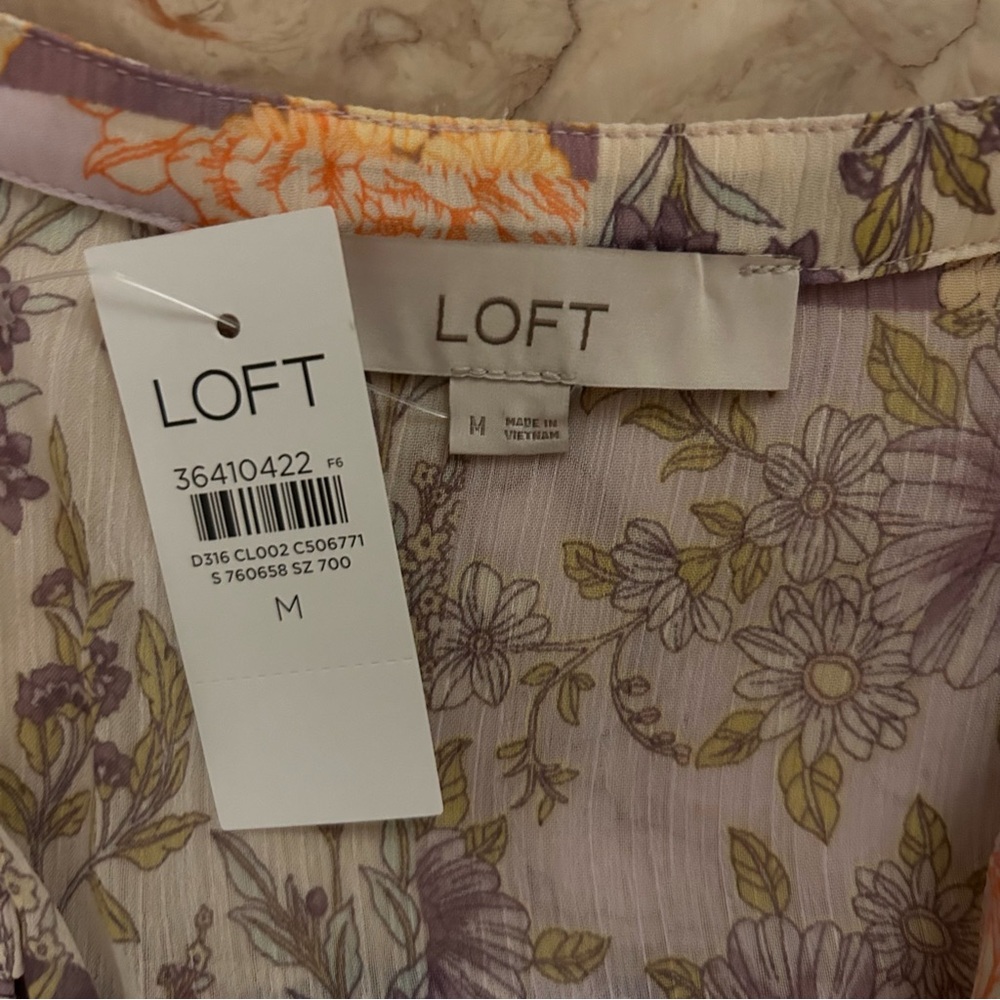 NWT LOFT Women’s Medium Floral Godet Split Neck Swing Dress Purple - Picture 14 of 14